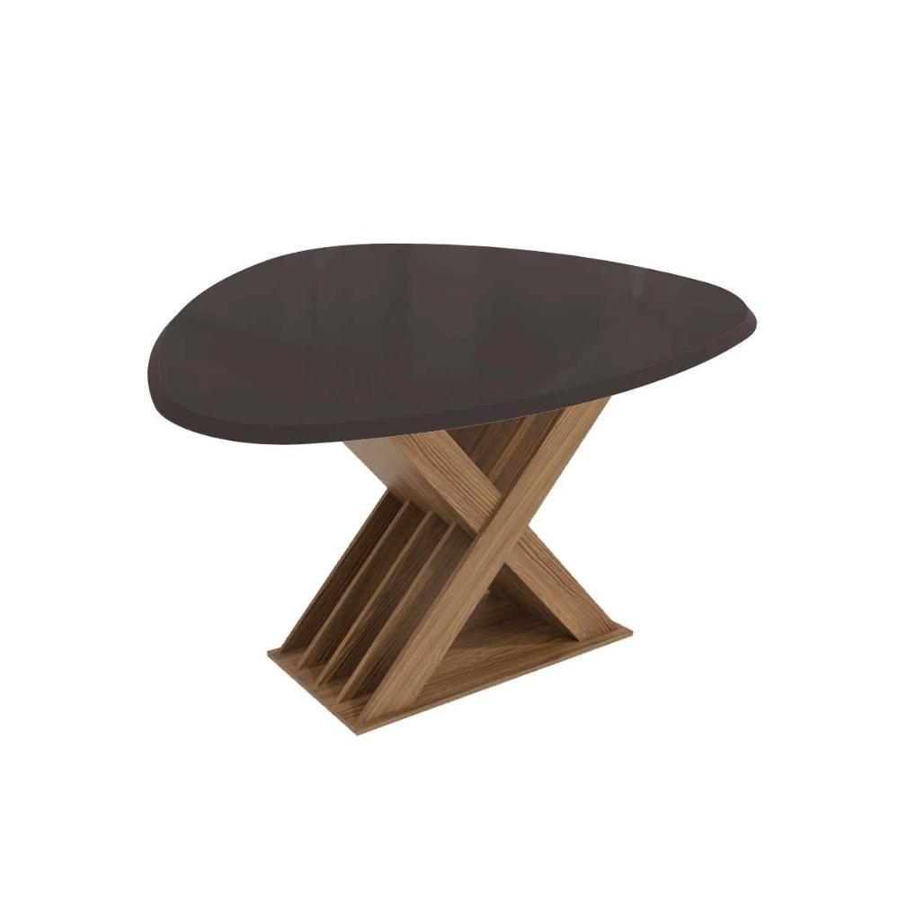 Mesa Para Cozinha Graviola Com Tampo Madeirado Com Vidro 105x135cm Nogueira Preto Fosco Vidro Preto Kappesberg - 1