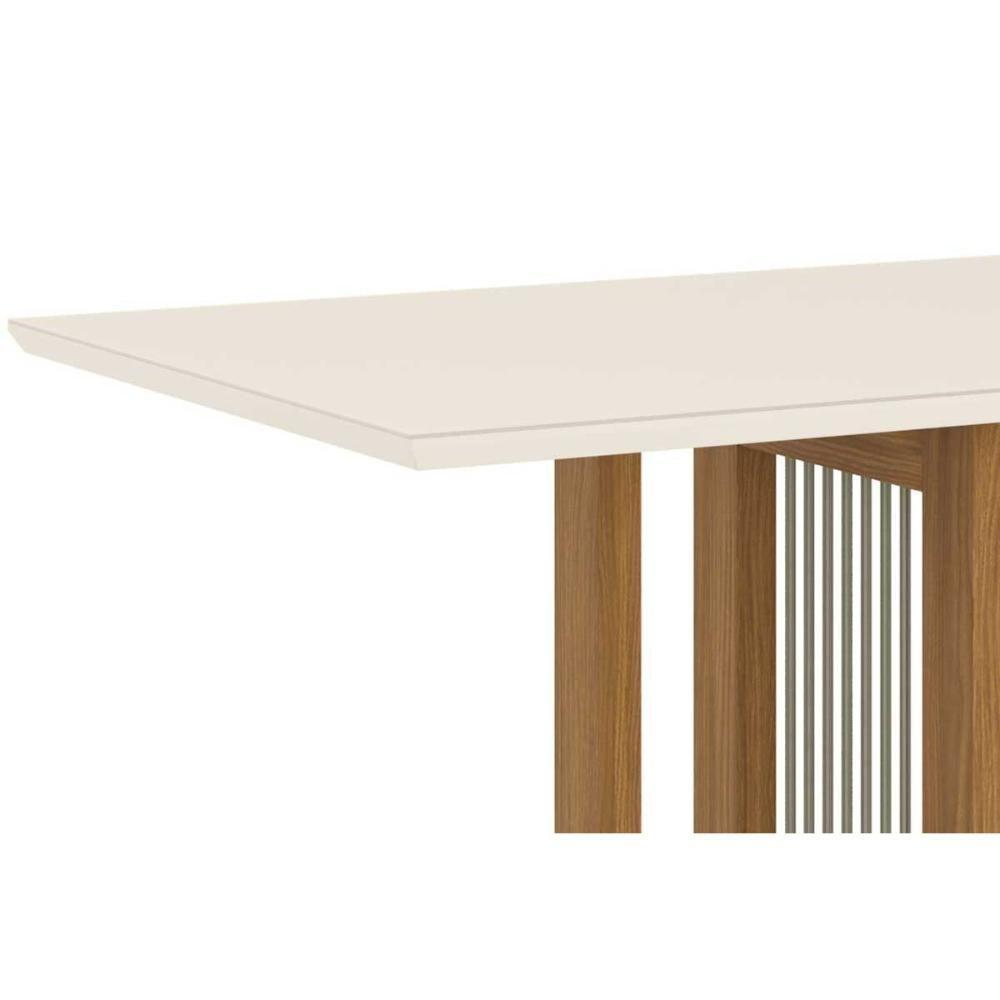 Conjunto Mesa Sala Jantar Natalí Com Tampo Madeirado Com Vidro Reto 120x80cm E 4 Cadeiras Bella Nature Linho Henn - 2