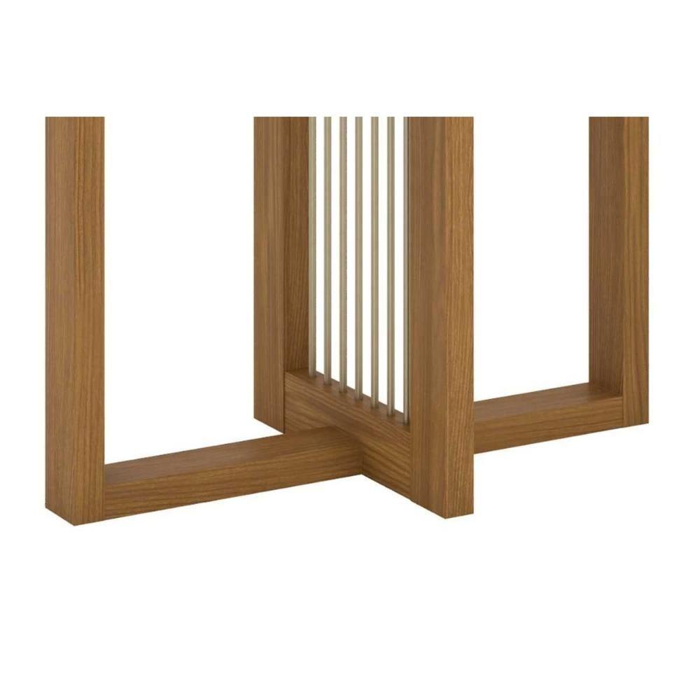 Conjunto Mesa Sala Jantar Natalí Com Tampo Madeirado Com Vidro Reto 120x80cm E 4 Cadeiras Bella Nature Linho Henn - 6