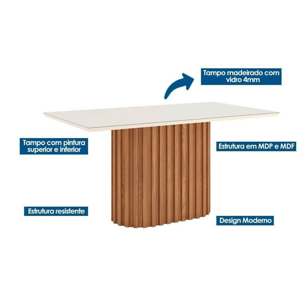 Conjunto Mesa Sala Jantar Solana Com Tampo Madeirado Com Vidro Reto 160x90cm E 6 Cadeiras Bella Nature Linho Henn - 2