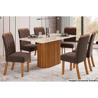 Conjunto Mesa Sala Jantar Solana Com Tampo Madeirado Com Vidro Reto 160x90cm E 6 Cadeiras Bella Nature Linho Henn - 8