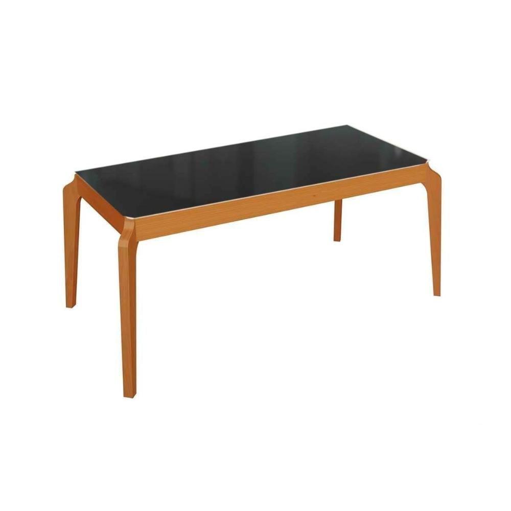 Mesa Para Cozinha Petra Madeira Maciça Com Tampo Madeirado Com Vidro 160x90cm Carvalho Preto Fosco Vidro Preto Kappesberg - 1