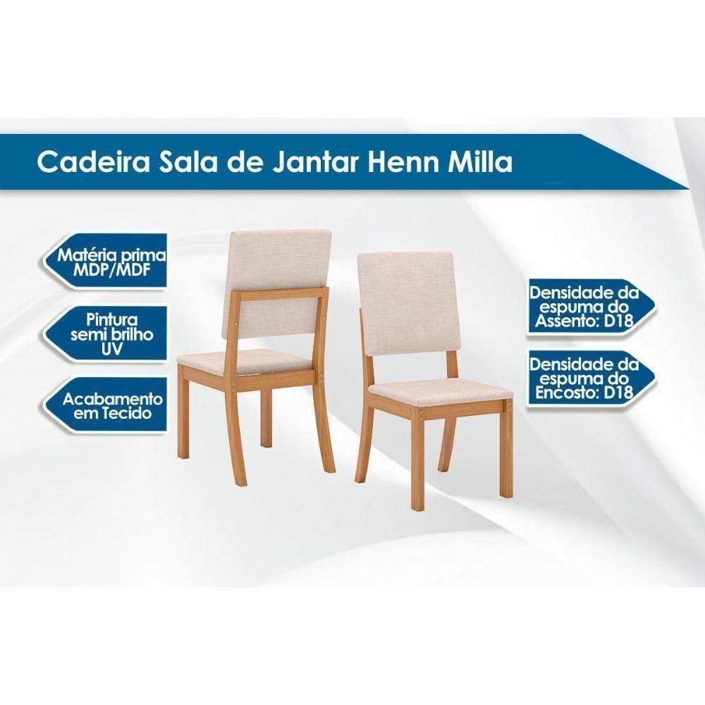 Conjunto Mesa Sala Jantar Vértice Tampo Madeirado Com Vidro 160x80cm E 6 Cadeiras Milla Nature Linho Henn - 3