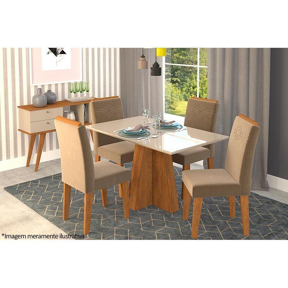 Mesa Para Cozinha Patricia Com Tampo Madeirado Com Vidro 130x80cm Nature Off White Cimol - 5