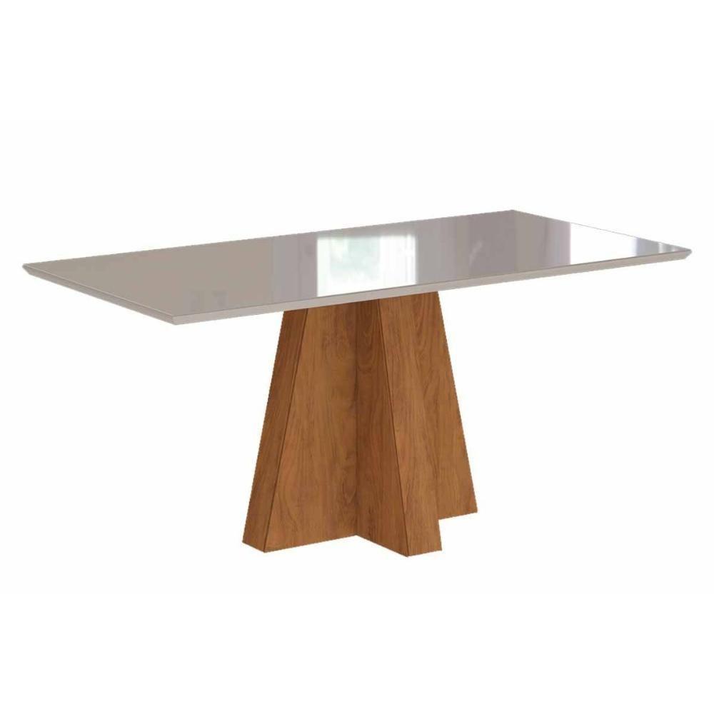 Mesa Para Cozinha Patricia Com Tampo Madeirado Com Vidro 130x80cm Nature Off White Cimol - 6