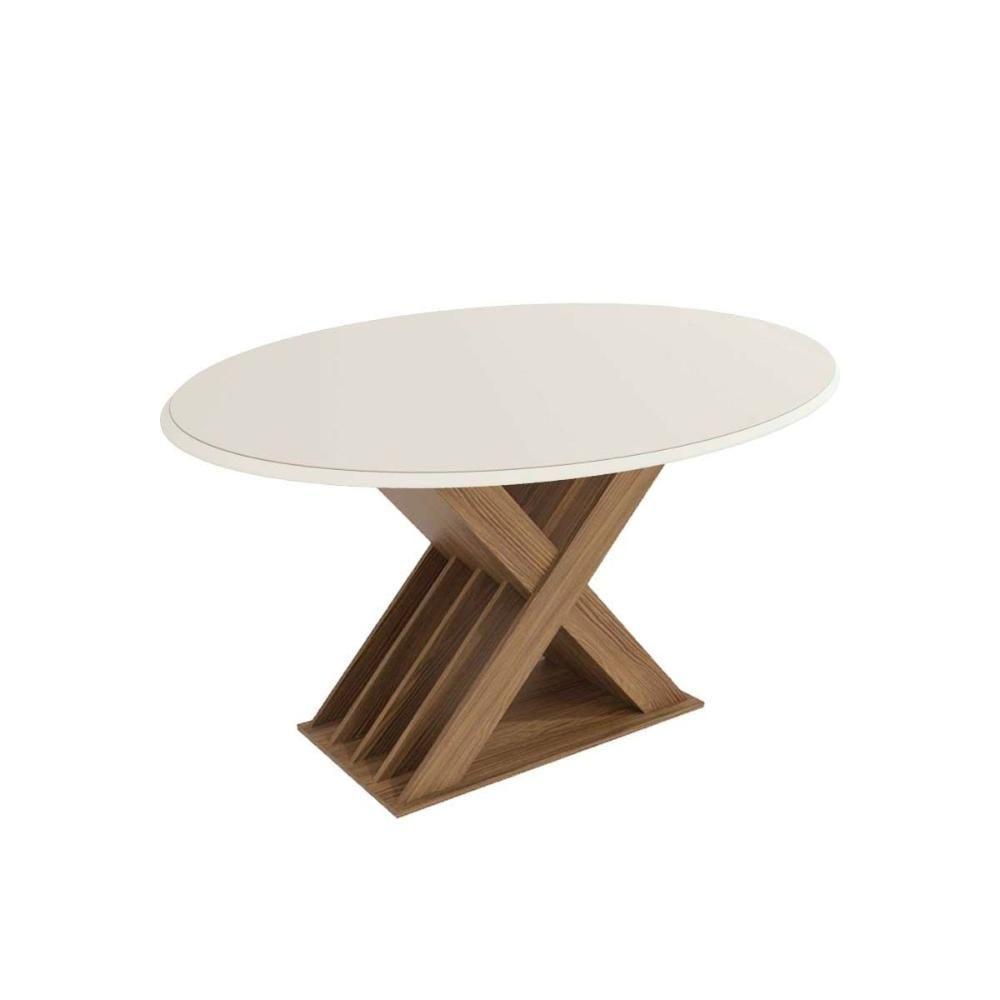 Mesa Para Cozinha Graviola Com Tampo Madeirado Com Vidro 105x180cm Nogueira Off White Vidro Off White Kappesberg - 1