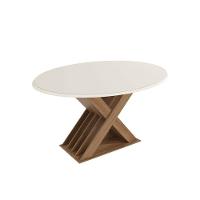 Mesa Para Cozinha Graviola Com Tampo Madeirado Com Vidro 105x180cm Nogueira Off White Vidro Off White Kappesberg - 1