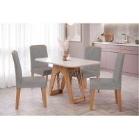 Conjunto Mesa Sala Jantar Carol Tampo Madeirado Com Vidro 130x80cm E 4 Cadeiras Fernanda Madeirado Linho Grafite Cimol - 1