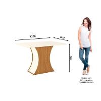 Conjunto Mesa Sala Jantar Luiza Com Tampo Curvo Madeirado Com Vidro 120x80cm E 4 Cadeiras Tauá Nature Linho Henn