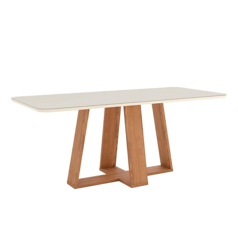 Conjunto Mesa Sala Jantar Lins Com Tampo Madeirado Com Vidro Curvo 200x90cm E 6 Cadeiras Bella Nature Linho Henn - 7