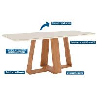 Conjunto Mesa Sala Jantar Lins Com Tampo Madeirado Com Vidro Curvo 200x90cm E 6 Cadeiras Bella Nature Linho Henn - 2