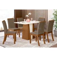 Conjunto Mesa Sala Jantar Orus Tampo Madeirado Com Vidro 120x80cm E 6 Cadeiras Isa Nature Suede Light Bege Henn - 1