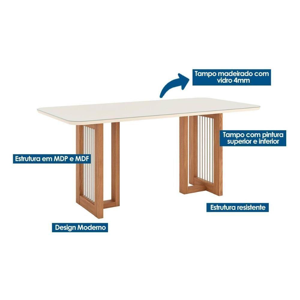 Mesa Para Cozinha Yara Sc81 Com Tampo Madeirado Com Vidro Curvo 180x90cm Nature Off White Henn - 2
