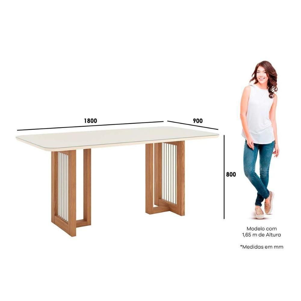 Mesa Para Cozinha Yara Sc81 Com Tampo Madeirado Com Vidro Curvo 180x90cm Nature Off White Henn - 3