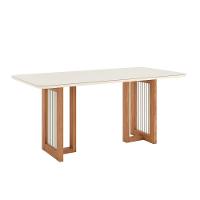 Mesa Para Cozinha Yara Sc81 Com Tampo Madeirado Com Vidro Curvo 180x90cm Nature Off White Henn