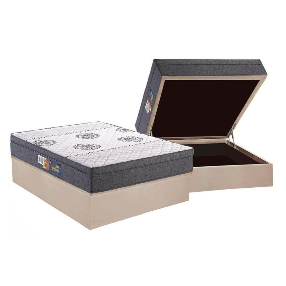 Cama Box Baú Casal: Colchão Espuma D45 Polar Pérola Fort + Base Crc Suede Clean (138x188) - 1