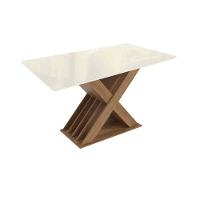 Mesa Para Cozinha Graviola Com Tampo Madeirado Com Vidro 90x160cm Nogueira Off White Vidro Off White Kappesberg - 1