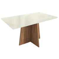 Mesa Para Cozinha Lótus Com Tampo Madeirado Com Vidro 160x90cm Freijó Off White Kappesberg - 1