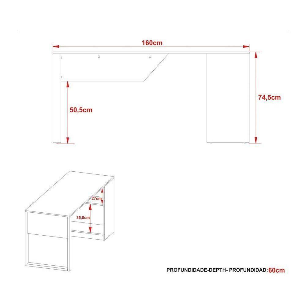 Mesa Computador Me4182 160cm Amêndoa Preto Tecno Mobili - 4