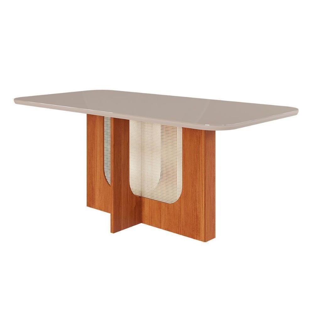 Mesa Para Cozinha Louise Com Tampo Madeirado Com Vidro 180x90cm Cinamomo Off White Cimol - 1