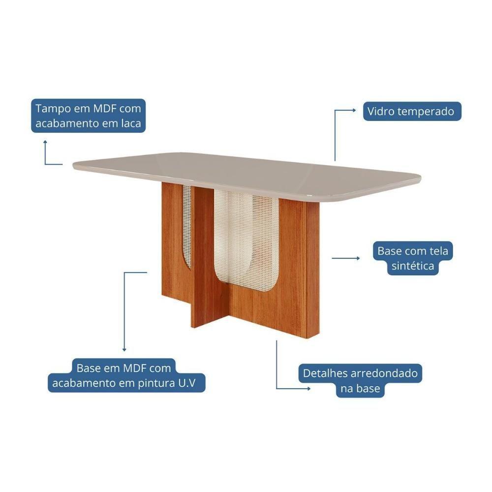 Mesa Para Cozinha Louise Com Tampo Madeirado Com Vidro 180x90cm Cinamomo Off White Cimol - 2