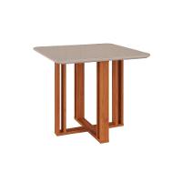 Mesa Para Cozinha Flora Com Tampo Madeirado Com Vidro 95x95cm Cinamomo Off White Cimol - 1