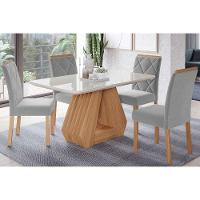 Conjunto Mesa Sala Jantar ágata Tampo Madeirado Com Vidro 130x80cm E 4 Cadeiras Fernanda Madeirado Linho Grafite Cimol - 1