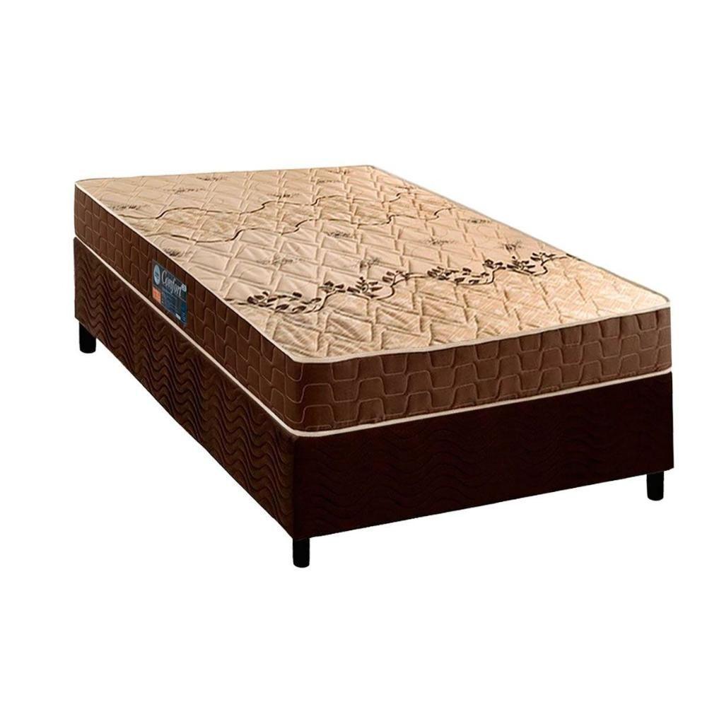 Conjunto Box Solteiro: Colchão Espuma D28 Confort + Base Crc Suede Brown (78x188) - 1
