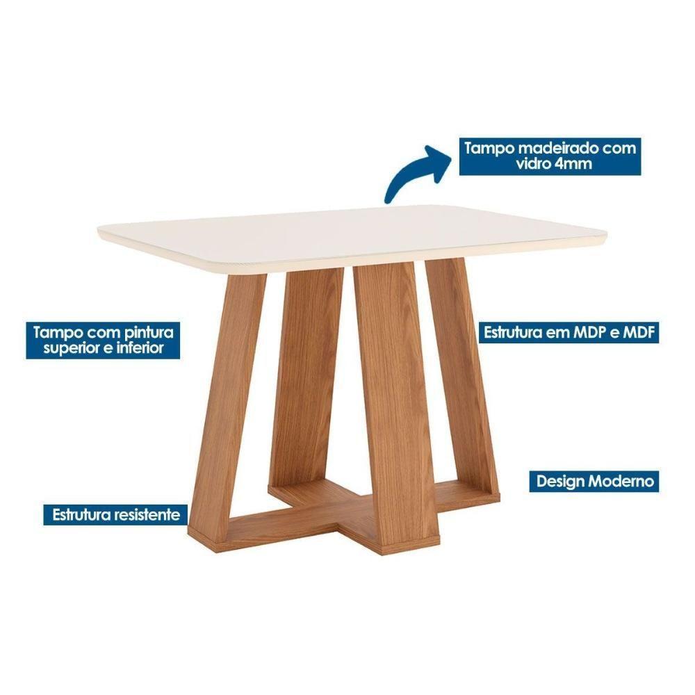 Mesa Para Cozinha Lins Sc89 Com Tampo Madeirado Com Vidro Curvo 120x80cm Nature Off White Henn - 2