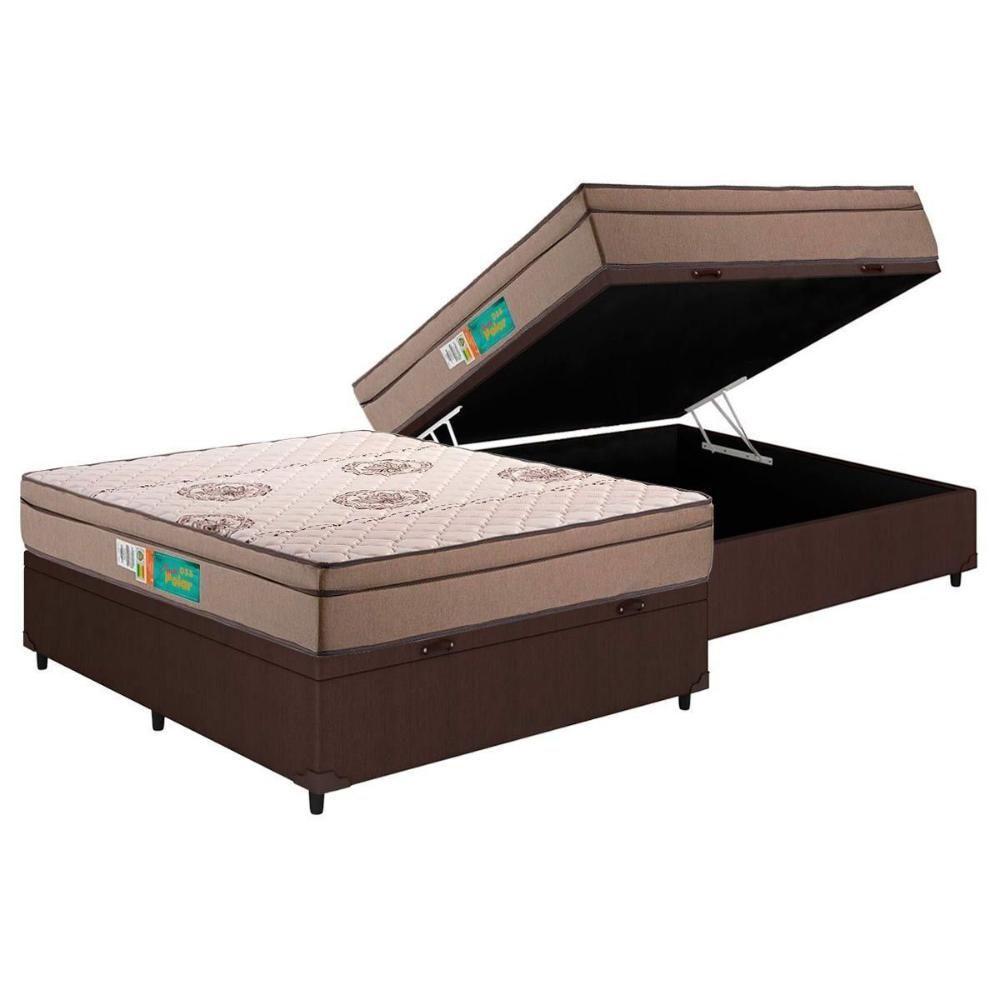 Cama Box Baú Casal: Colchão Espuma D33 Polar Pérola + Base Crc Courano Brown (138x188) - 1