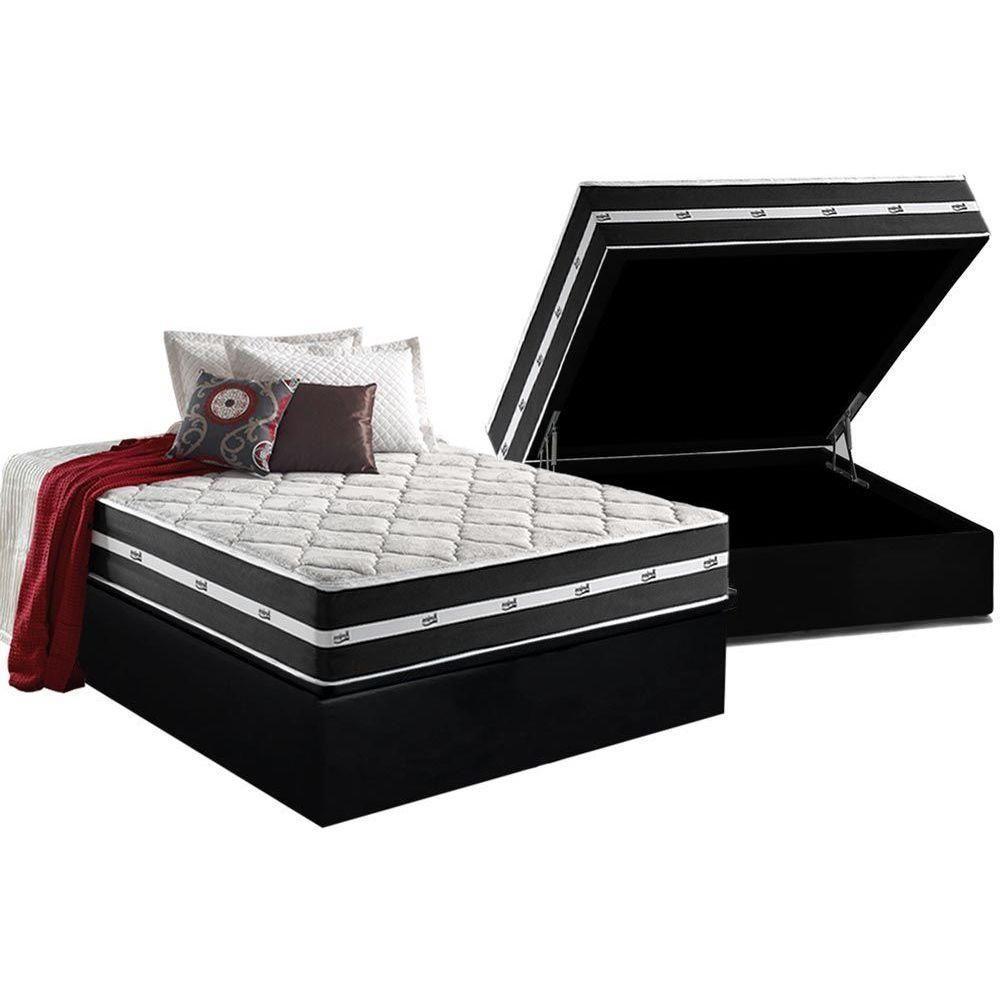 Cama Box Baú Casal: Colchão Molas Ensacadas Superlastic Classic + Base Crc Suede Black (138x188) - 1