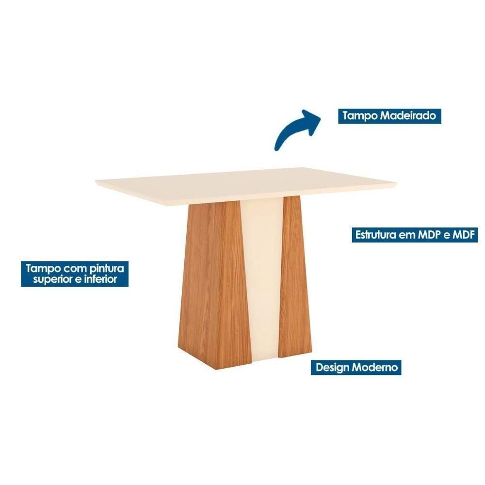 Conjunto Mesa Sala Jantar Orus Com Tampo Madeirado 120x80cm E 4 Cadeiras Bella Nature Off White Linho Bege Henn - 4