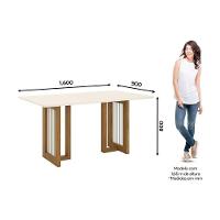Conjunto Mesa Sala Jantar Yara Com Tampo Madeirado Com Vidro Reto 160x90cm E 6 Cadeiras Malu Nature Linho Henn - 5