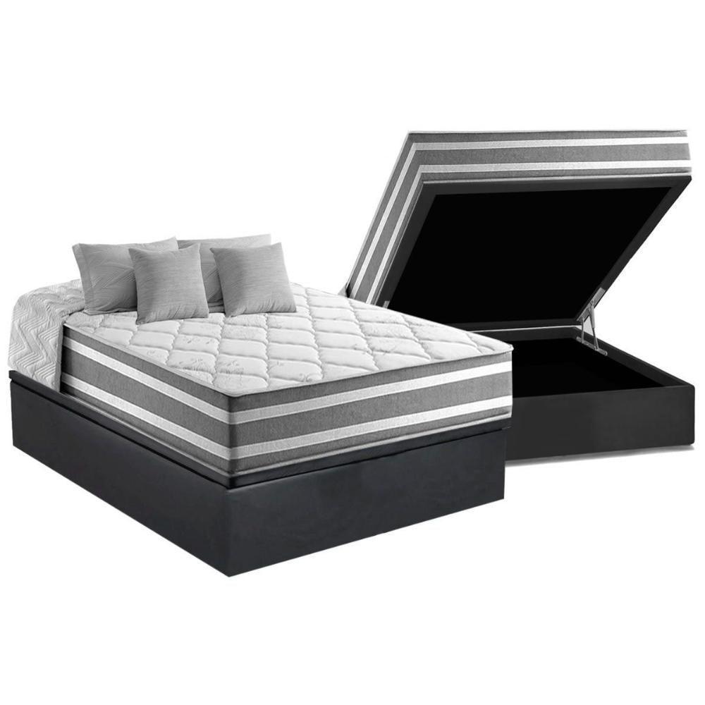 Cama Box Baú Casal: Colchão Molas Ensacadas Superlastic Duo Sono + Base Crc Suede Gray (138x188) - 1