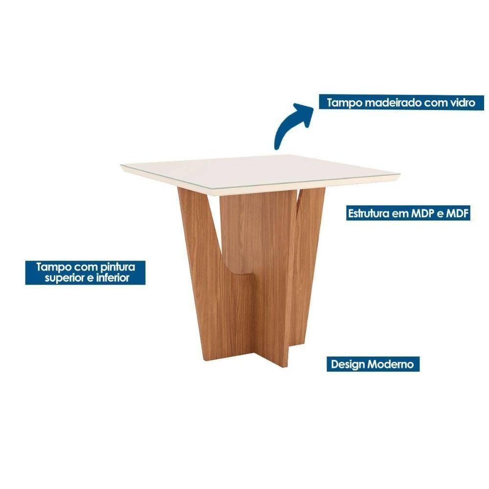 Conjunto Mesa Sala Jantar Vértice Com Tampo Reto Madeirado Com Vidro 90x90cm E 4 Cadeiras Vita Nature Linho Henn - 5