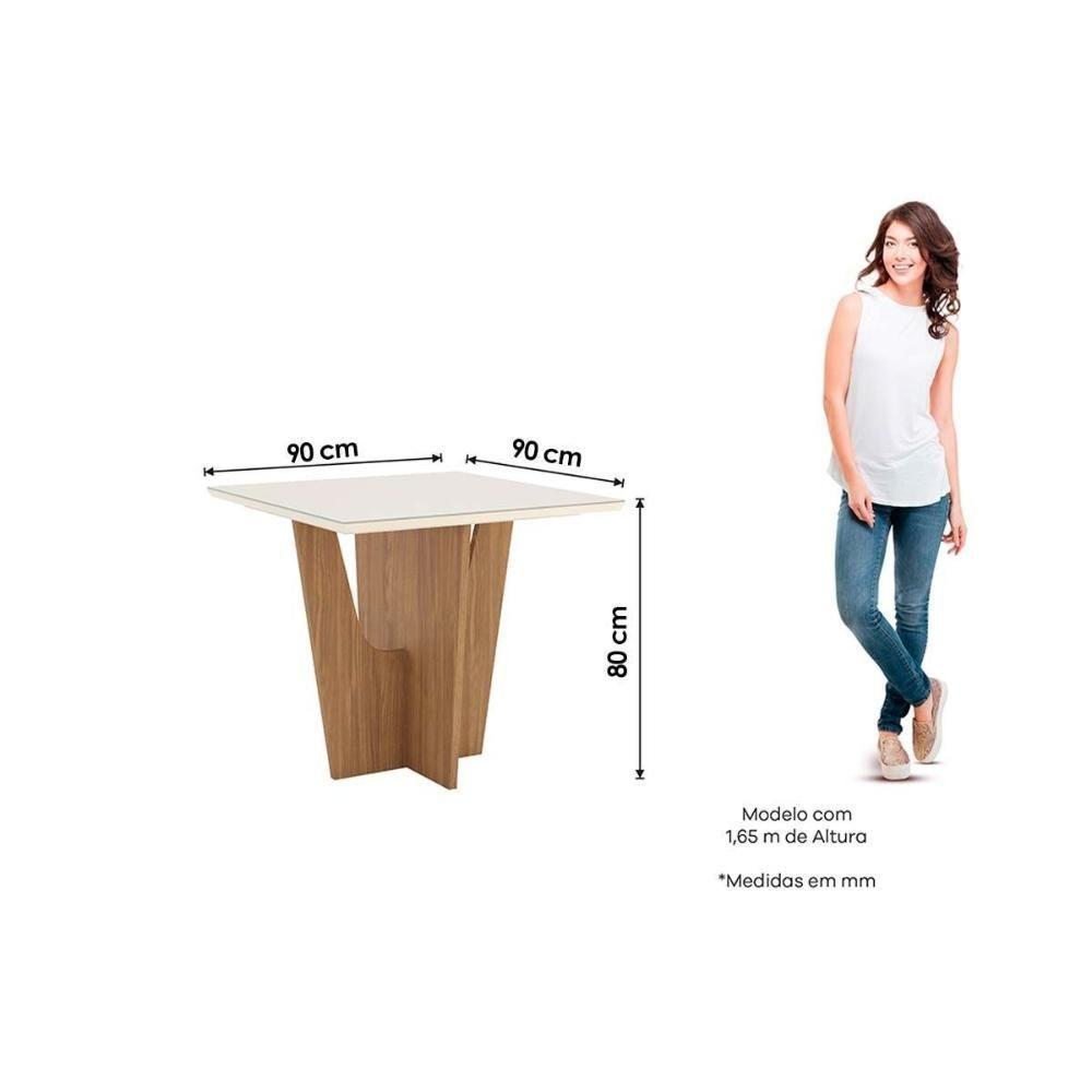 Conjunto Mesa Sala Jantar Vértice Com Tampo Reto Madeirado Com Vidro 90x90cm E 4 Cadeiras Vita Nature Linho Henn - 10