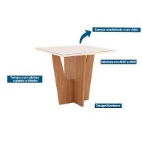 Conjunto Mesa Sala Jantar Vértice Com Tampo Reto Madeirado Com Vidro 90x90cm E 4 Cadeiras Vita Nature Linho Henn - 5