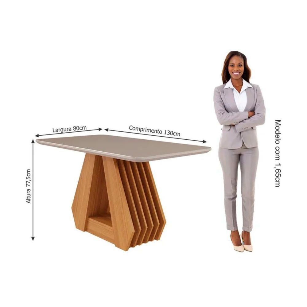 Conjunto Mesa Sala Jantar ágata Com Tampo Madeirado Com Vidro 130x80cm E 4 Cadeiras Clarice Madeirado Linho Bege Cimol - 4