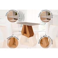 Conjunto Mesa Sala Jantar ágata Com Tampo Madeirado Com Vidro 130x80cm E 4 Cadeiras Clarice Madeirado Linho Bege Cimol - 2
