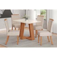 Conjunto Mesa Sala Jantar Lins Com Tampo Madeirado Com Vidro Curvo 120x80cm E 4 Cadeiras Malu Nature Linho Henn - 1