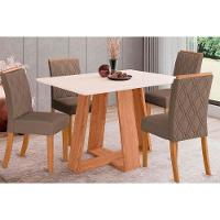 Conjunto Mesa Sala Jantar Lins Com Tampo Madeirado 120x80cm E 4 Cadeiras Vita Nature Off White Suede Marrom Henn - 1