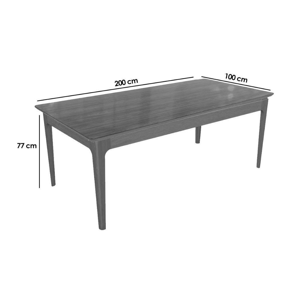 Mesa Para Cozinha Mira Madeira Maciça Com Tampo Madeirado Com Vidro 200x100cm Carvalho Preto Fosco Vidro Preto Kappesberg - 2