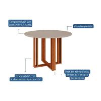 Mesa Para Cozinha Flora Com Tampo Madeirado Com Vidro 109x109cm Cinamomo Off White Cimol - 2