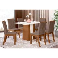 Conjunto Mesa Sala Jantar Orus Tampo Madeirado 120x80cm E 6 Cadeiras Isa Nature Off White Suede Marrom Henn - 1
