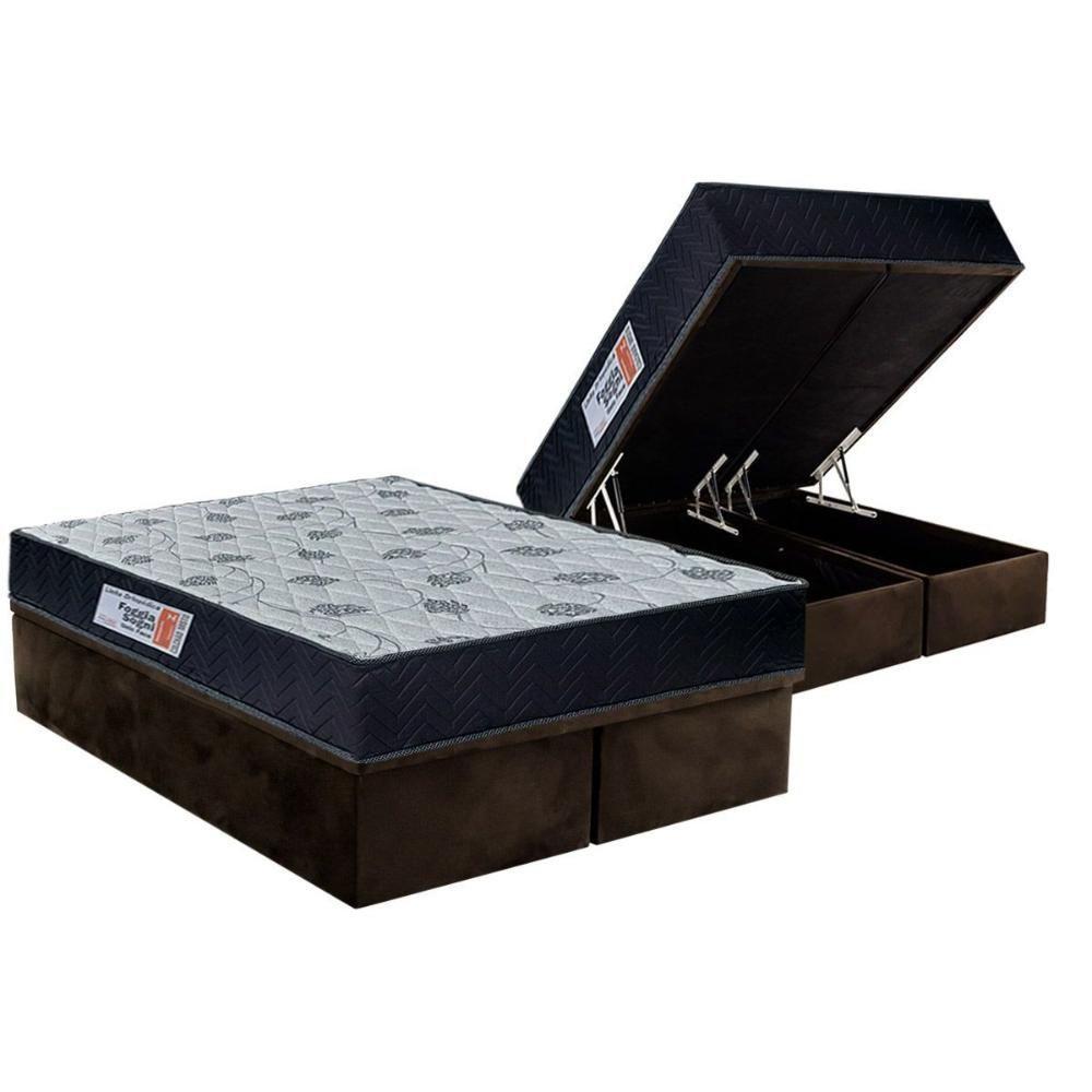 Cama Box Baú Queen: Colchão Anatômico Orthoflex Foggia Sogni Unic Face + Base Crc Suede Brown (158x198) - 1