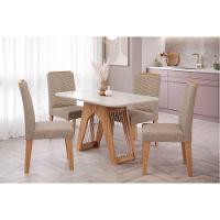 Conjunto Mesa Sala Jantar Carol Tampo Madeirado Com Vidro 130x80cm E 4 Cadeiras Clarice Madeirado Linho Bege Cimol - 1
