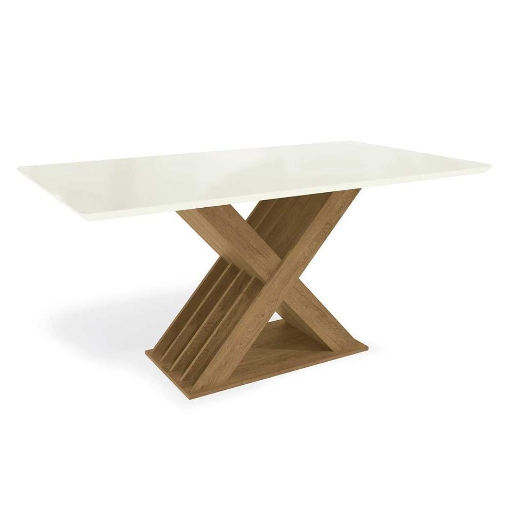 Mesa Para Cozinha Graviola Com Tampo Madeirado Com Vidro 160x90cm Freijó Off White Kappesberg - 1