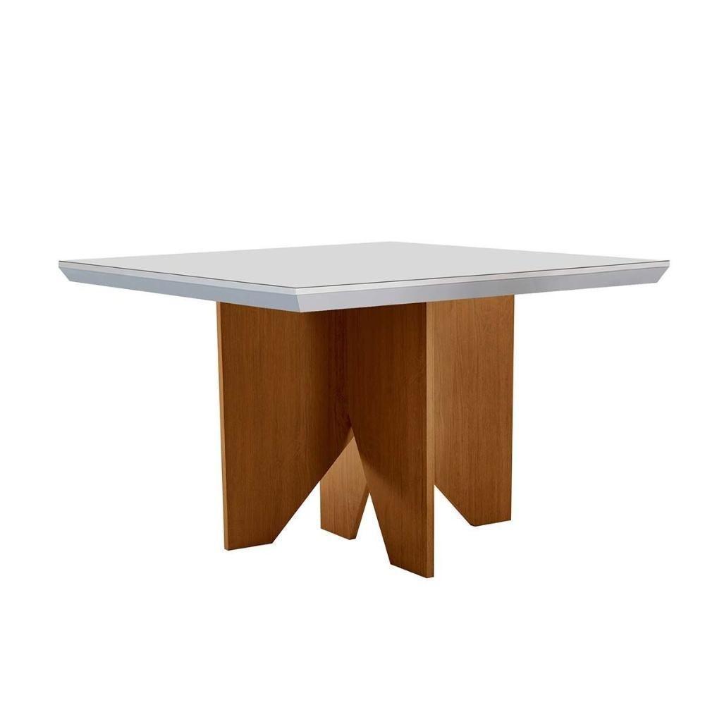 Mesa Para Cozinha Nevada Com Tampo 90x90cm Madeirado Vidro Canto Curvo Imbuia Off White Rufato - 1