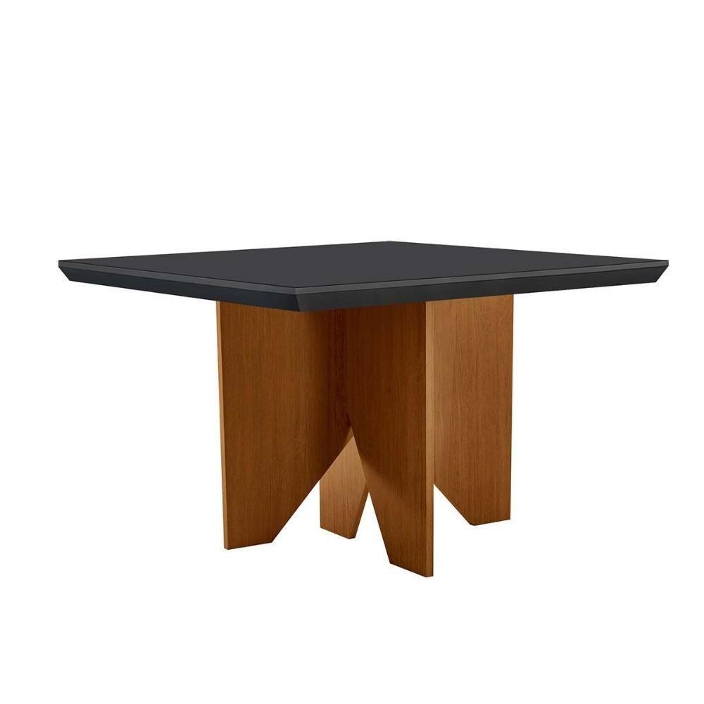 Mesa Para Cozinha Nevada Com Tampo 90x90cm Madeirado Vidro Canto Curvo Imbuia Off White Rufato - 5