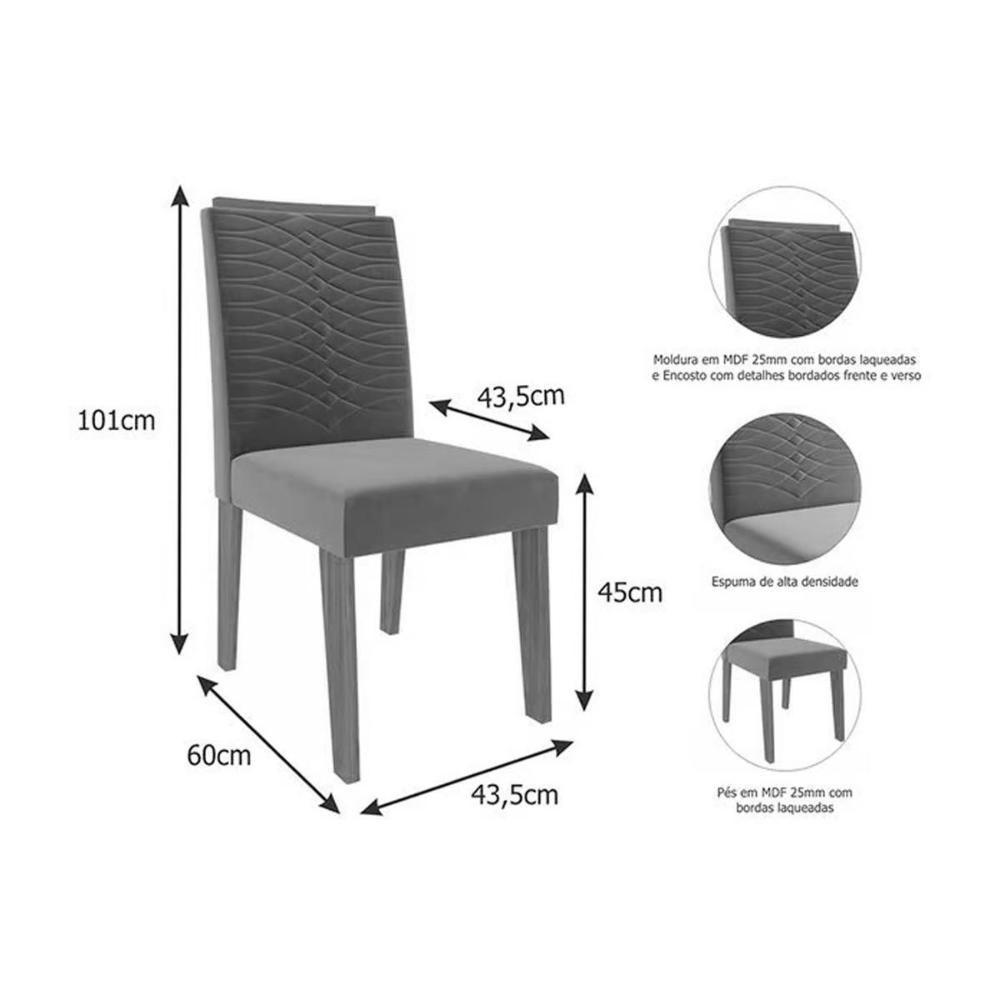 Conjunto Mesa Sala Jantar Flora Com Tampo Madeirado Com Vidro 95x95cm E 4 Cadeiras Clarice Madeirado Linho Bege Cimol - 3